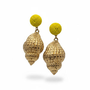Gold Seashell Drop Earrings Yellow Rope Stud Statement Earrings